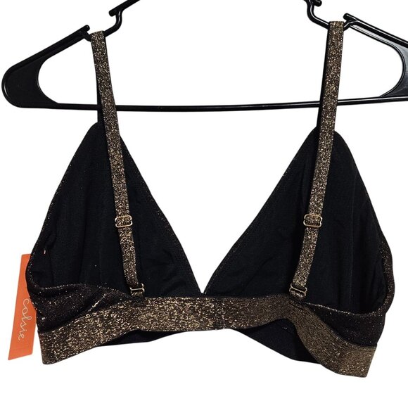 Colsie Black Gold Glitter Triangle Bralette Bra Size XL Adjustable Straps Women - Picture 2 of 6